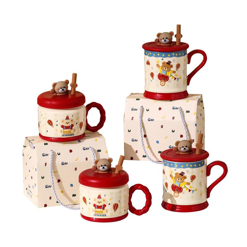 Circus Cartoon Ceramic Mug Festival Event Gift High Value Water Cup Coffee Cup Glove Set