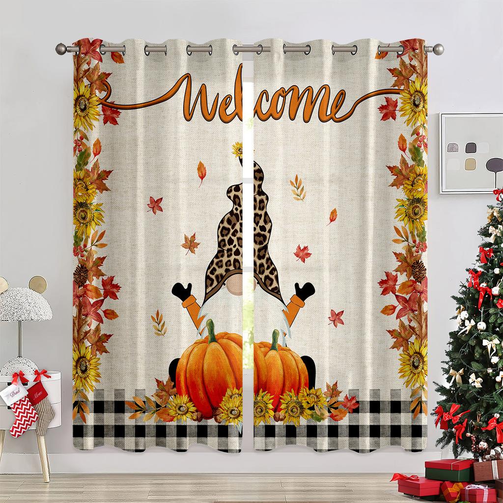 Christmas Decoration Warm Fireplace Curtains Christmas Santa Christmas Tree Children's Room Decoration Bedroom Living Room 2 Pcs