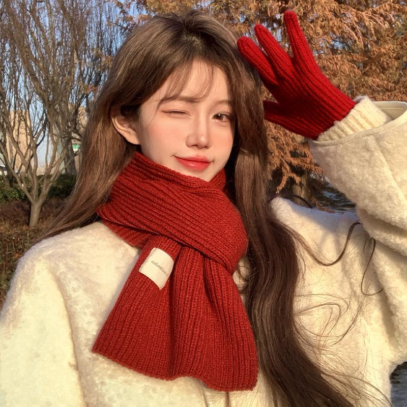 Korean Scarf Women's Winter New New Year's Atmosphere Red Warm Versatile High-end Plaid Scarf Tide