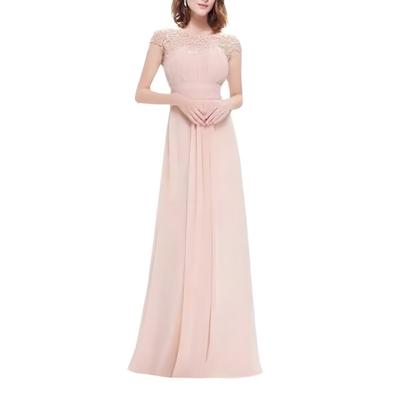 Robe de demoiselle d'honneur en dentelle pour femme, manches courtes, ruchée, col rond, mousseline, robe de soirée formelle, robe maxi trapèze pour cocktail, bal de promo, invitée de mariage