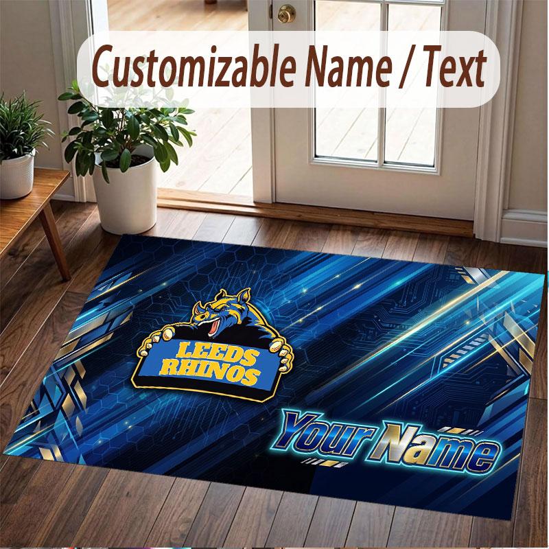 Custom Rug Leeds Rhinos Pattern Print Name Text Soft Non‑Slip Floor Carpet for Home Indoor Decoration