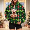 Damen Weihnachts-Print Kapuzenpullover mit Haustier-Tasche, Lässiger Feiertags-Pullover