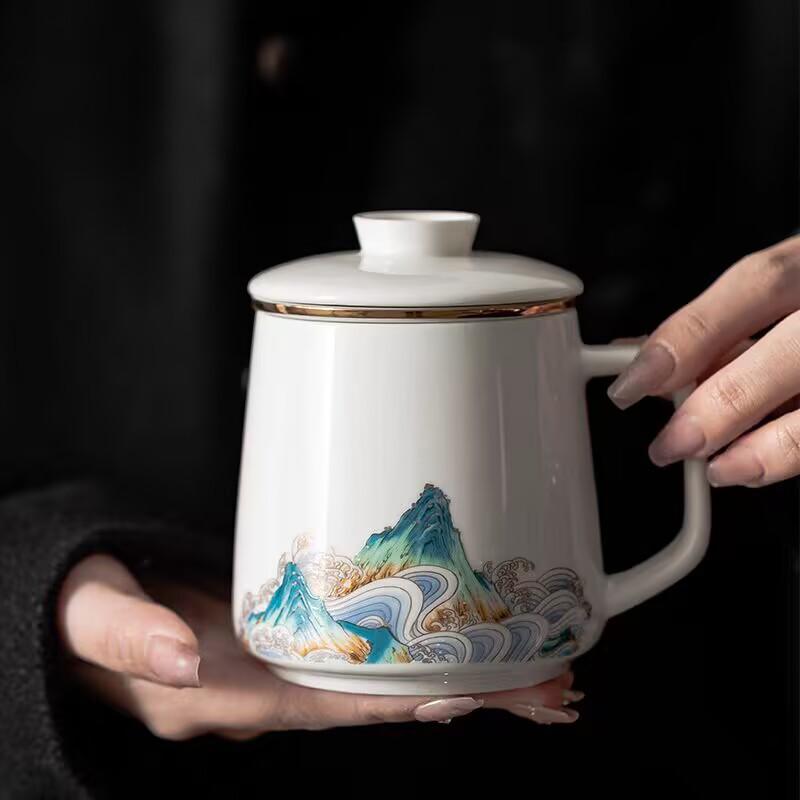 Suet Jade Tea Cup Tea Separation With Lid Filter Dehua White Porcelain Personal Ceramic Water Cup For Men And Women
