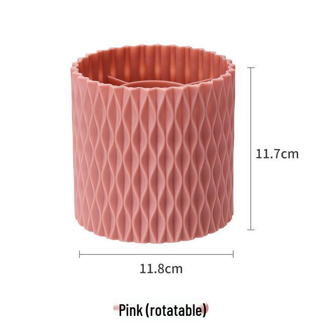 

Round Desktop Cosmetic Organizer: Large Capacity Pen, Lipstick & Eyebrow Pencil Holder