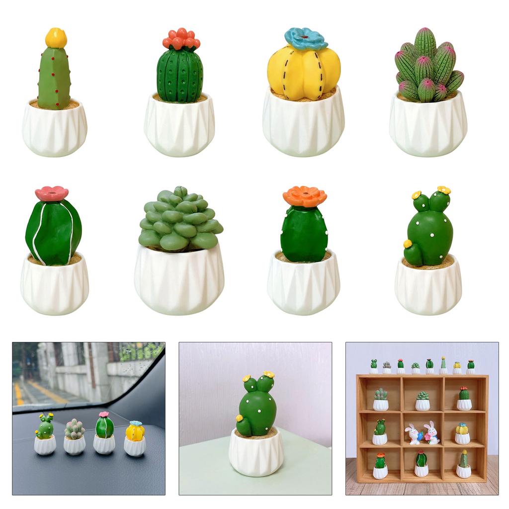 Mini Artificial Cactus and Bonsais Figure Resins Succulent Faux Potted Plant Figurine for Home and Office Desktop Decors