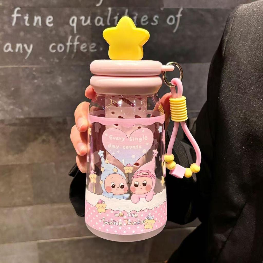 Star Plastic Mother & Baby High-Temperature Resistant Water Cup - Stylish Student Straw Cup for Girls