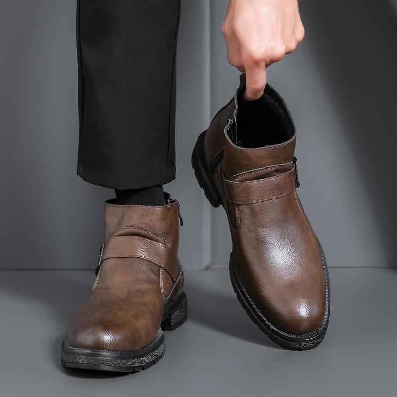 Black casual men's boots Versatile style for autumn and winter Outdoor leisure business party Daily adult leather shoes Hot