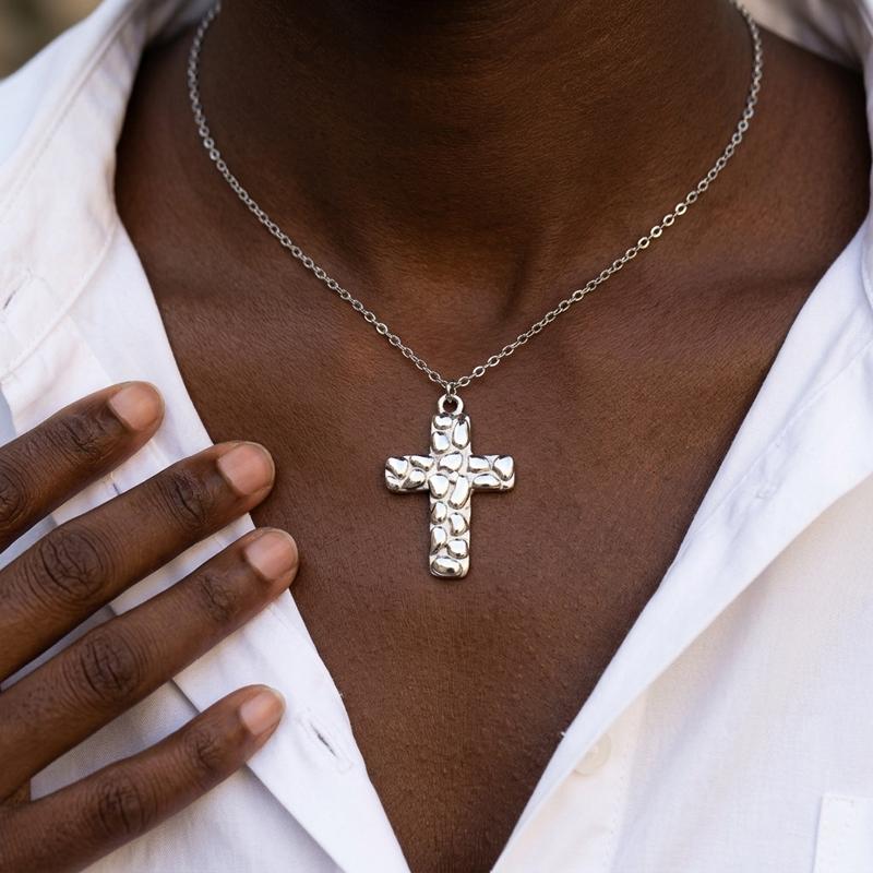 Stainless Steel Starfish Conch Necklace for Women Delicate Vintage Hammered Cross Pendant Necklace Casual Versatile Jewelry Gift