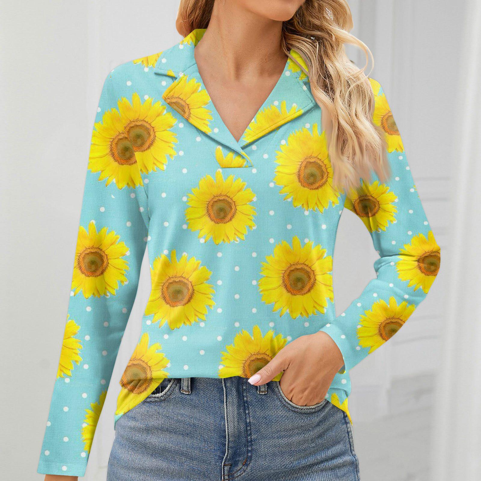 

Женская мода для отдыха с длинным рукавом и V-образным вырезом с цветочным принтом XXXL