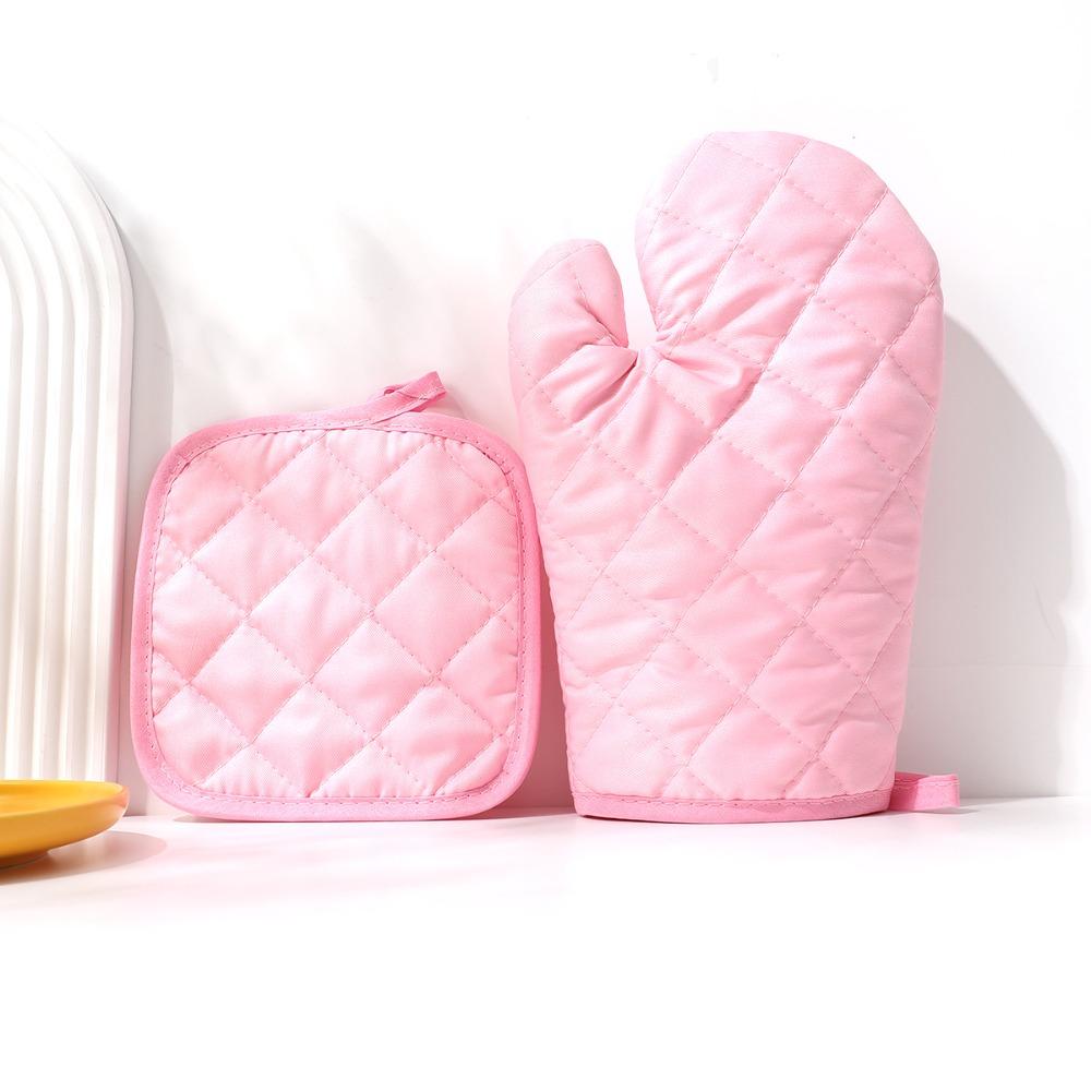 Rhomboid Texture Quilted Oven Mitt Set Anti-Scalding Kitchen Insulated Pad Potholder Hot Bowl