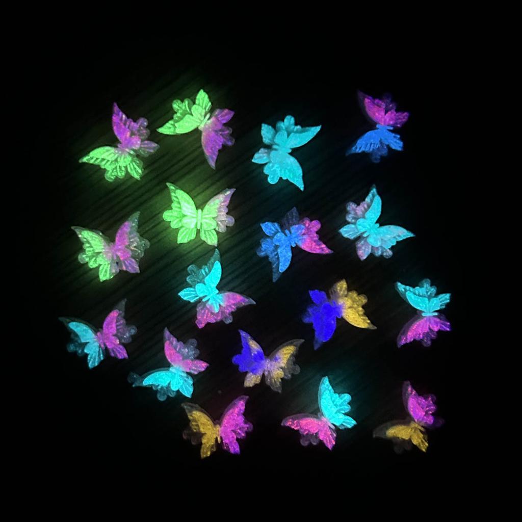 New Resin Luminous 3D Double Layer Embossed Butterfly Nail Art Decorations DIY Handmade Wearable Nail Earrings Accessories Wholesale