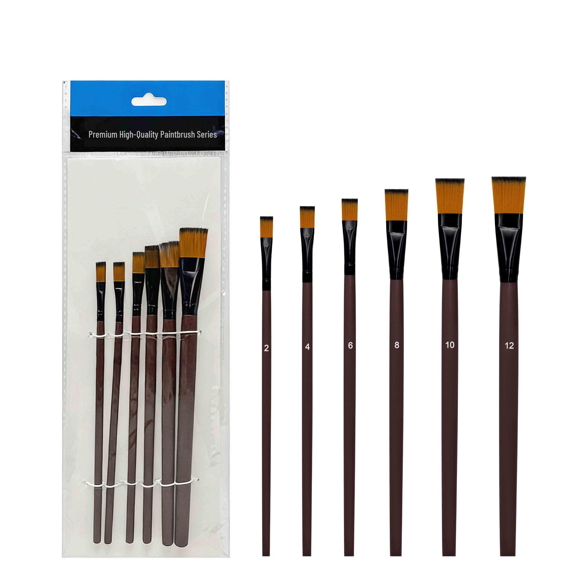 6-Piece Oil Painting Brush Set - Wooden Handle, Nylon Bristles, for Watercolor, Gouache, Acrylic. 6-piece Set коричневый