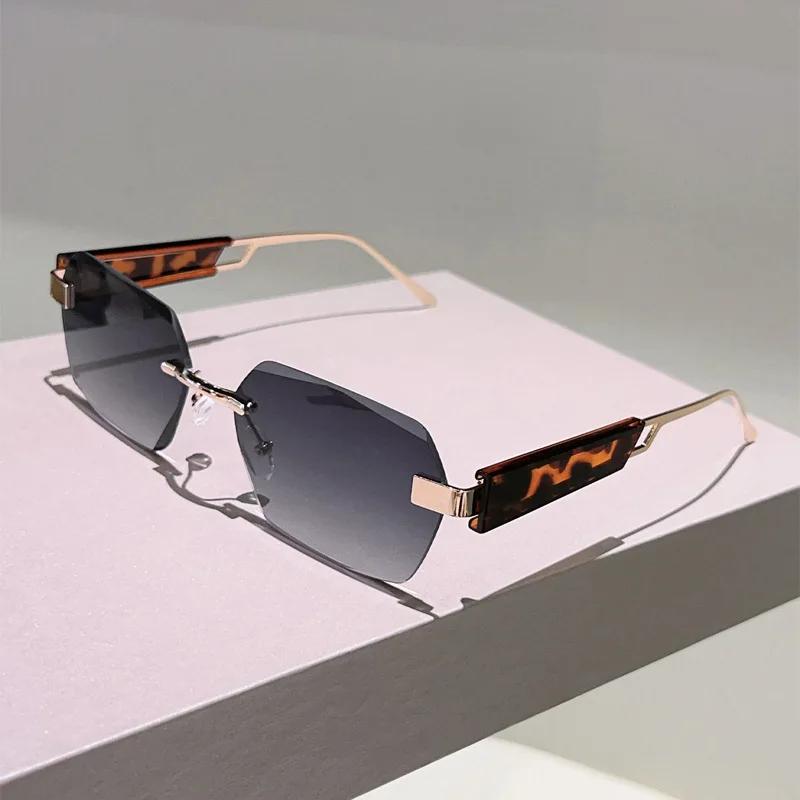 y2k Rimless Luxury Brand Designer Square Sunglasses Women For Men Vintage Punk Diamond Cutting Outdoor Driving Sun Glasses UV400