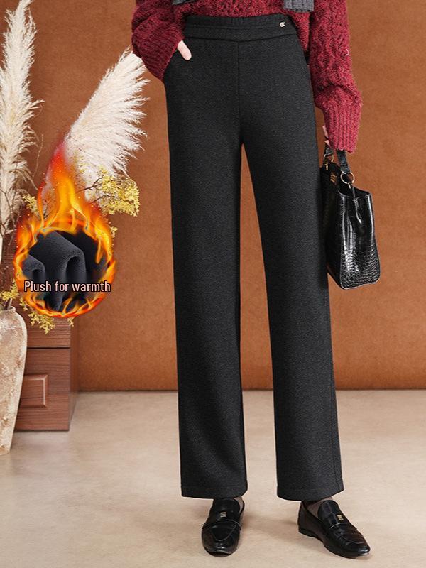 Woolen Plus Size Warm Loose Straight-Leg Pants for Middle-Aged & Elderly Women - Autumn/Winter