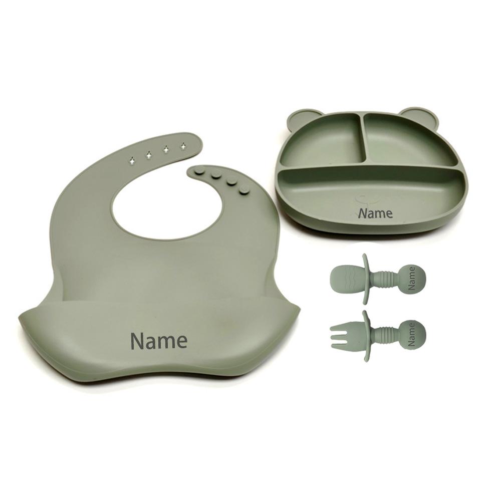 4PCS Children s Tableware Set with Free Name Printing Personalized Silicone Tableware Unique Gift for Boys And Girls