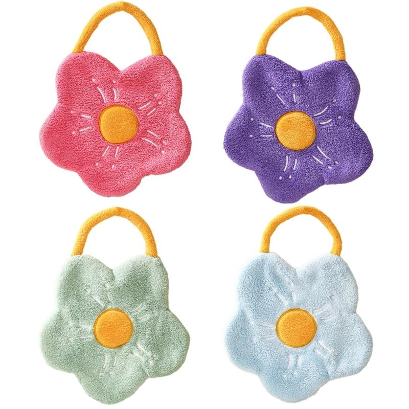 Quick-Dry Hand Towel Coral Fleece Wipe Handkerchief Kitchen Bathroom Absorbent Dishcloth Flower Shape Cleaning Cloth