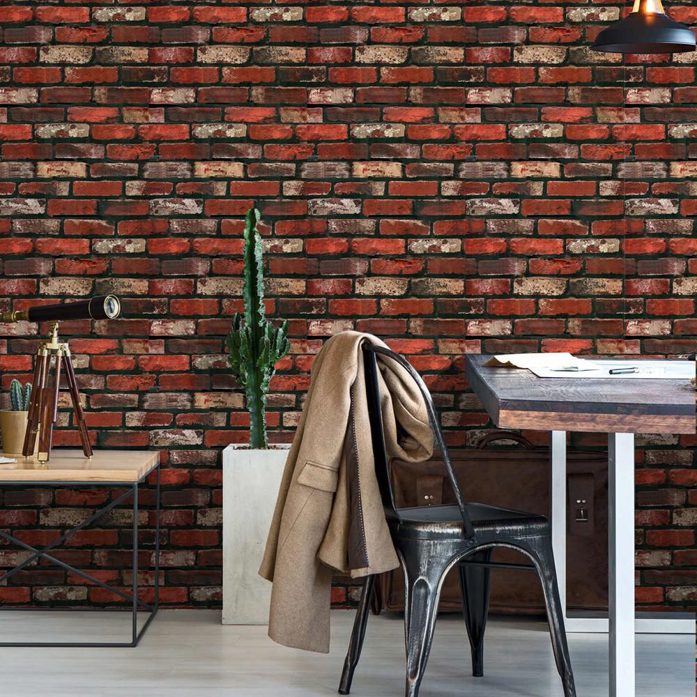 Vinyl Brick Textured Wall Cover Peel And Stick Wall Cover Vintage Red Bricklaying Pattern Self Adhesive Water-Repellent Home Decorative