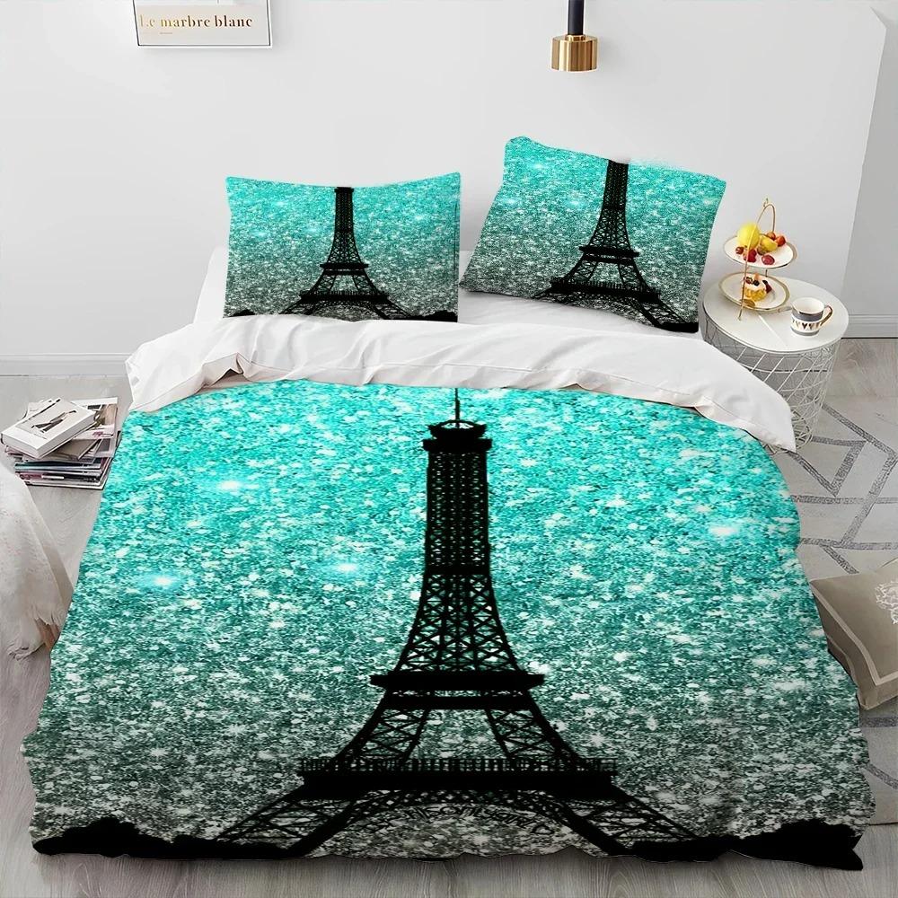 France Paris Eiffel Tower Romantic Comforter Bedding CollectionDuvet Cover Bed Collection Quilt Cover PillowcaseKing Queen Size Bedding Collection