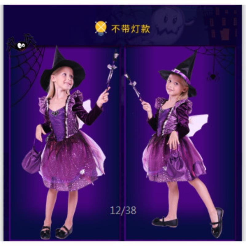 Children's Halloween costumes, girls cos masquerade show witch princess dress, little witch show costume lamp costume