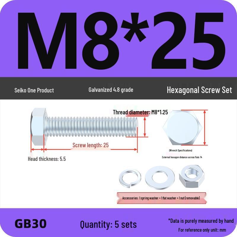 Galvanized Hex Head Bolt & Nut Set - Grade 4.8, Sizes M4 To M30