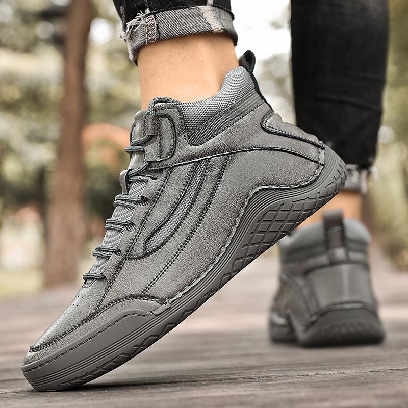 2025 New Large Size Men's Shoes Hand-sewn Medium and High Top Casual Shoes Leather Flat Bottom Outdoor Tooling Boots