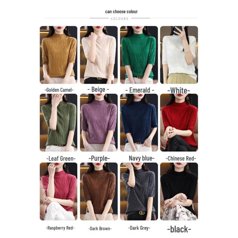 Women's Spring and Autumn High-quality All-match Slim Knit Half-sleeved Turtleneck Sweater
