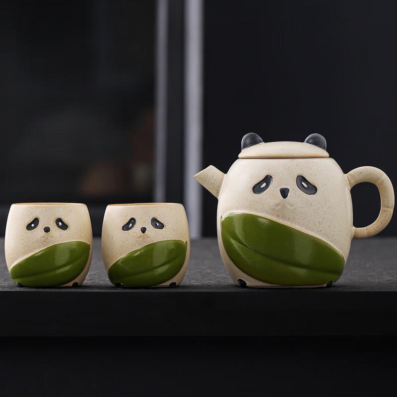 Kung Fu Panda Ge Yao Rough Pottery Tea Set 1 Pot, 2 Cups