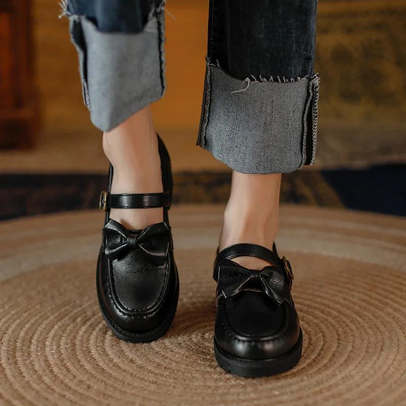 Модные японские ретро туфли Мэри Джейн из коричневой коровьей кожи — фото 7