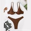 European and American Sexy Bikini Split Gathering Steel Tray Solid Color Swimsuit