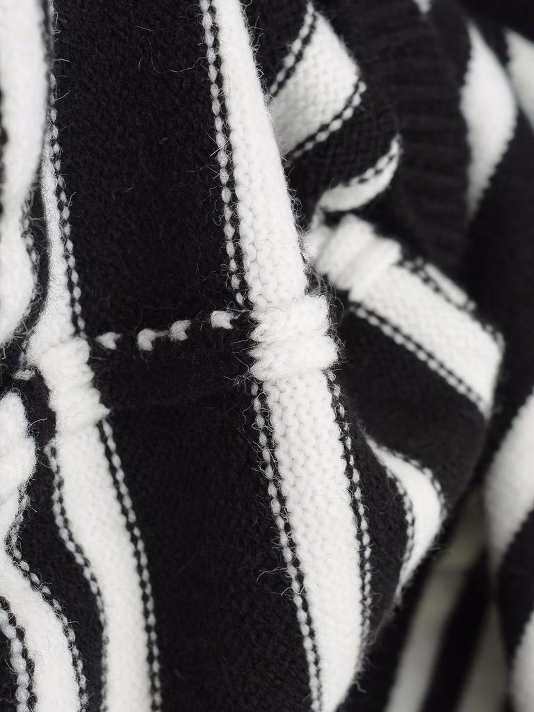 2025 Autumn Women's European & American Style Striped Lapel Long Sleeve Zipper Cardigan Jacket