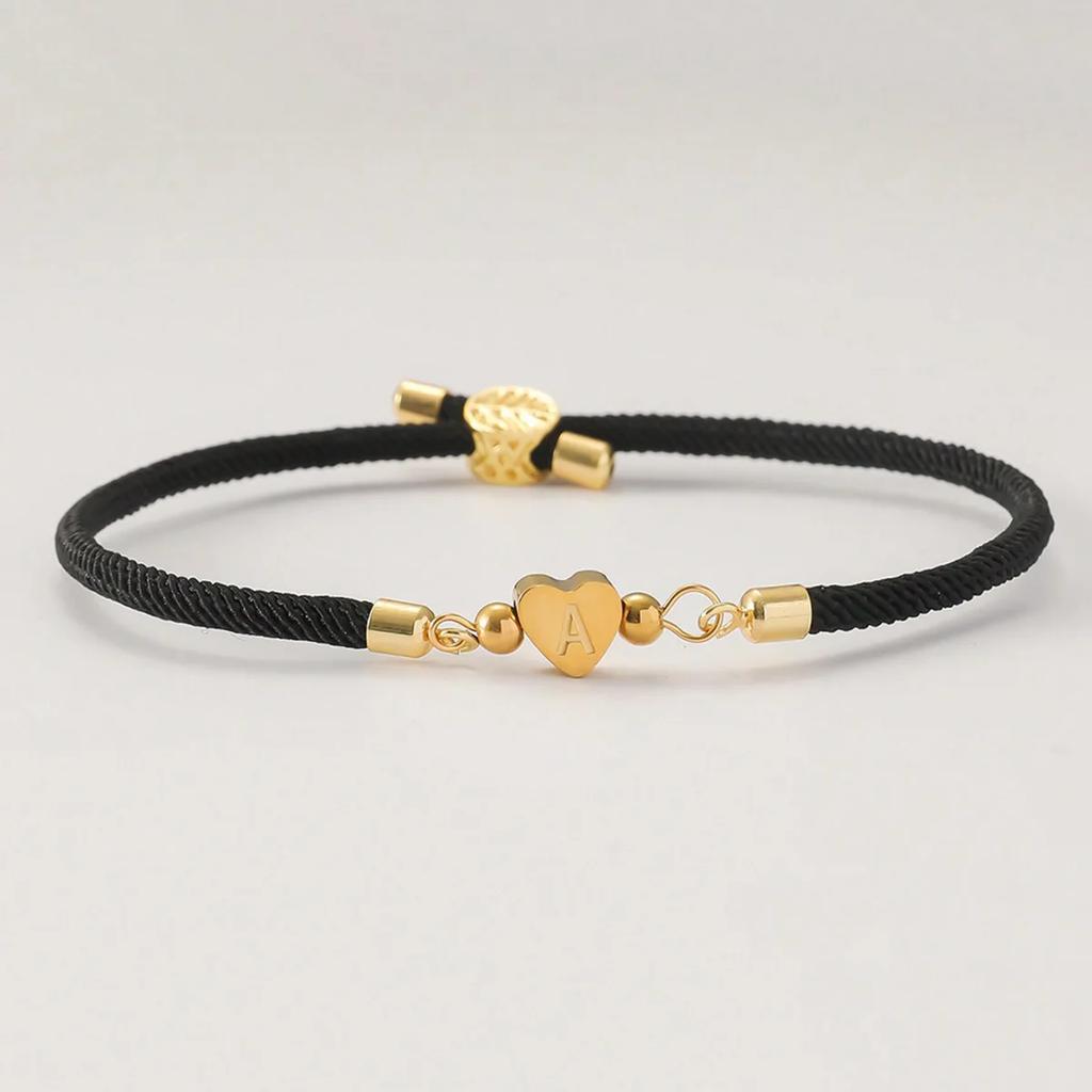 Bracciale Classico con Iniziale a Cuore A-Z, Semplice Braccialetto Regolabile con Corda Colorata per Regali di Gioielli da Donna