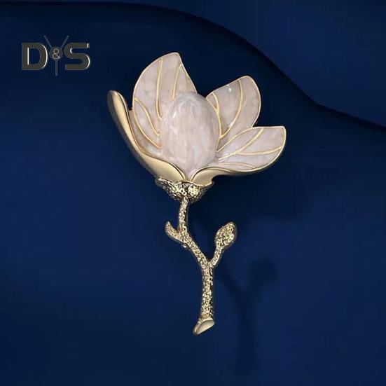 Magnolia Flower Brooch for Women Enamel Alloy Flower Lapel Pin for Jackets Dresses Coats Hats Accessories