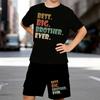 Boys 2 Piece Nice Big Brother Print Outfit, Short Sleeve T-Shirt and Shorts Set for Kids Age 5-14,  Black and White Sporty Casual Summer Clothes