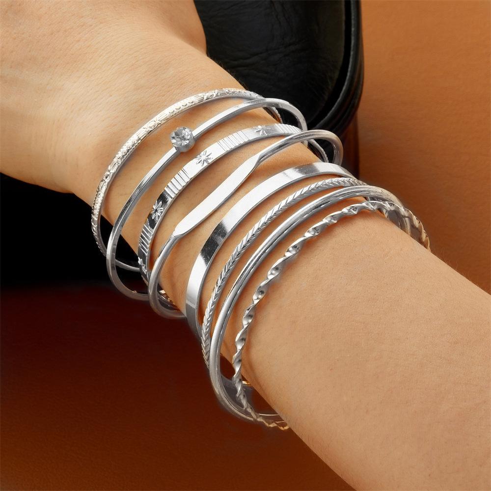 8Pcs Set Vintage Gold Open Bangle Bracelets Twisted Textured Geometric Cuff Jewelry for Women