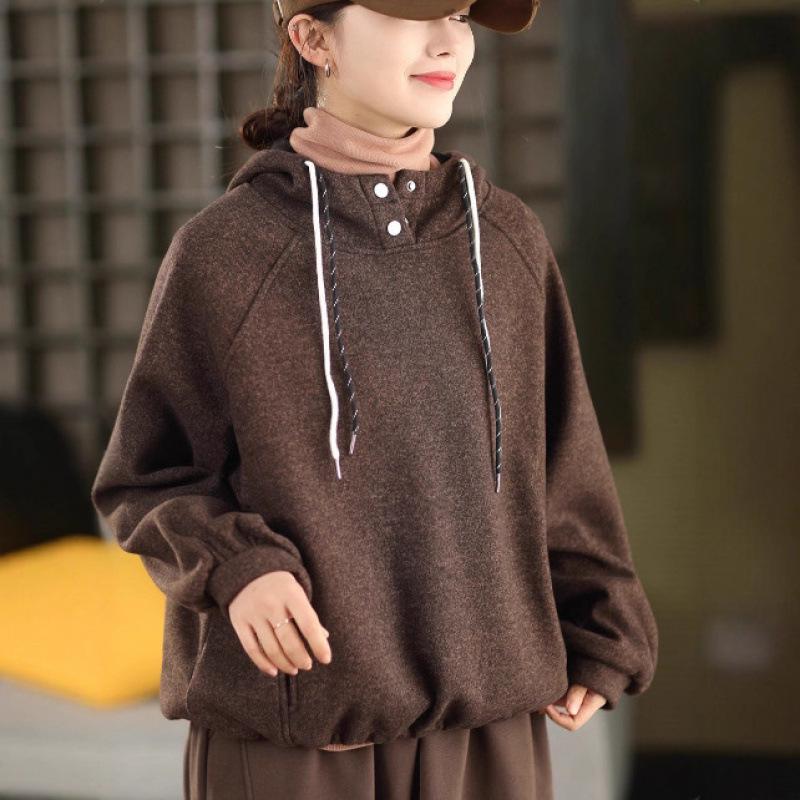 2025 Women's Winter Woolen Hooded Sweatshirt with Inner Velvet Layer - Thick, Warm Pullover Hoodie (Style 1011)