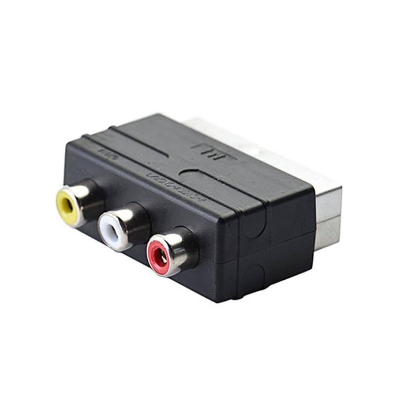 21 Pin SCART to 3 Female AV Component Adapter Converter for TV Connection Stable Performances ABS Construction