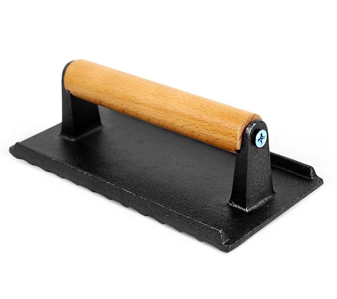 Cast Iron Rectangular Meat Press for BBQ Steaks (No Coating) 21 cm