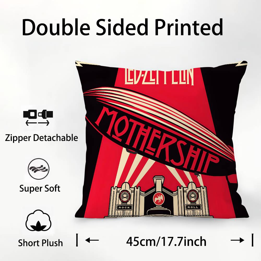 Band L-Led Z-Zeppelin Pillow Case Square Double‑Sided Print Cushion Case For Sofa Home Bedchamber Decor Gift