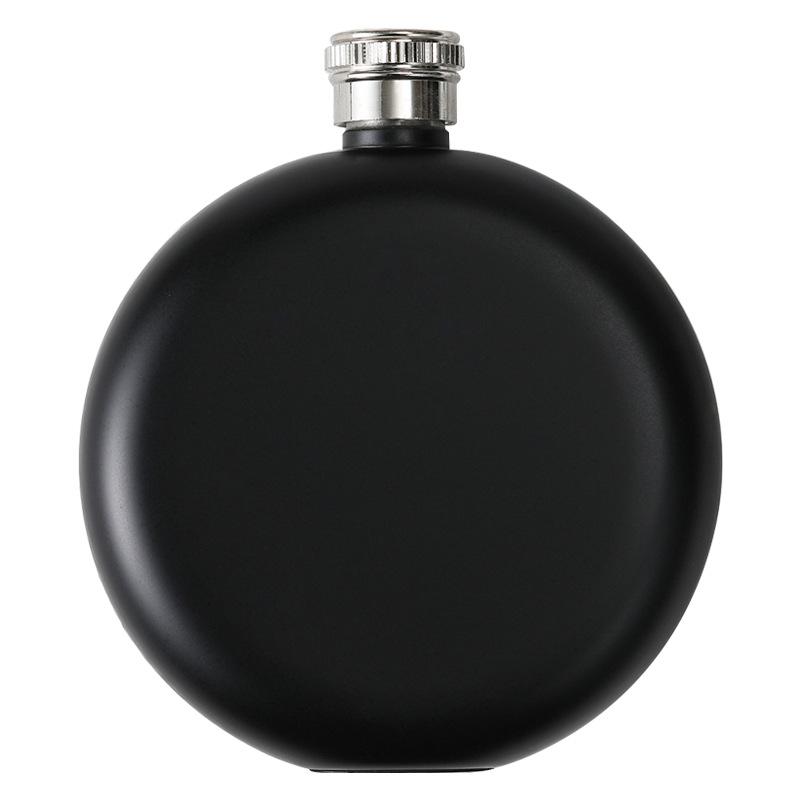 Black Stainless Steel Hip Flask Portable 5oz Round Wine Pot Laser Print Business Gift
