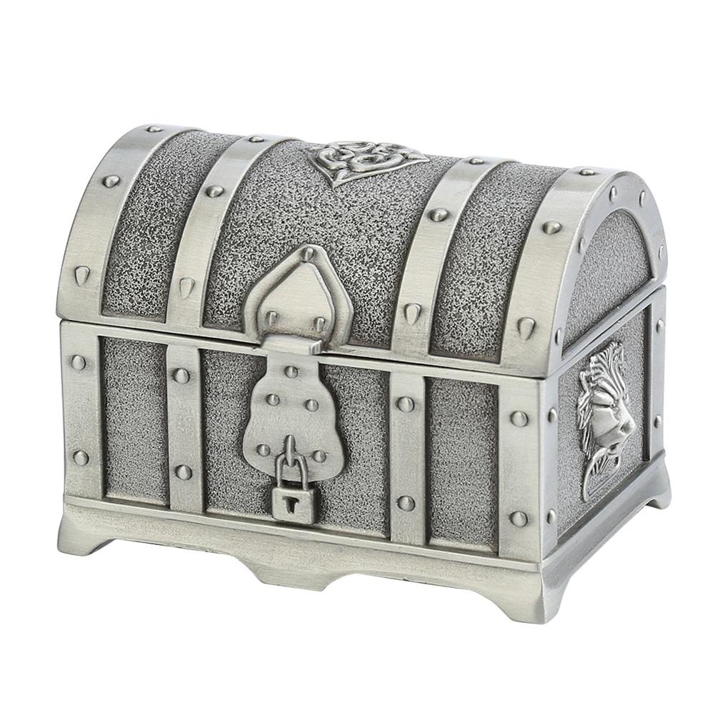 Small Trsure Chest, Jewelry Gift Box, Zinc Alloy Storage Case with Delicate Carving and Soft Padded Interior