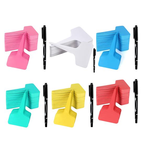 100Pcs T-Type Plant Tags Garden Labels Plastic Plant Marker Tags Waterproof Reusable Plant Labels with Marking
