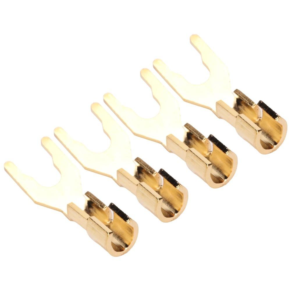 4PCS 45 Degree Fork Spade Speaker Connector Fork Speaker Wire Connector  For AV Receivers
