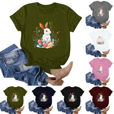Γυναικείο Τοπ T-Shirt με κοντό μανίκι και λαιμόκοψη, με στάμπα Πασχαλινού Κουνελιού