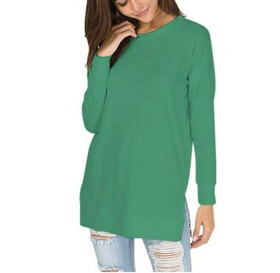 Versatile Long-Sleeve Solid Color Crew Neck Casual Top for Women