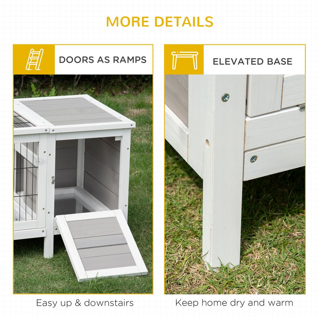 Rabbit Hutch and Run, with Removable Tray - Grey
