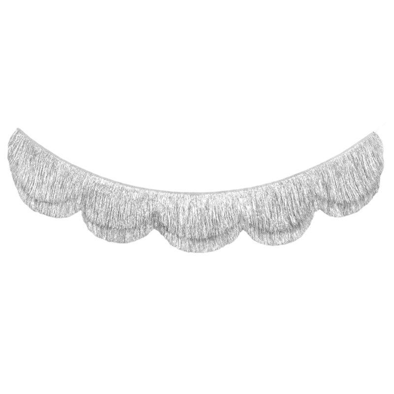 T02C!Silver Iridescent Fringe Decorations Scalloped Banner Bachelorette Party, Birthday Sign,Sparkly Design серебряный