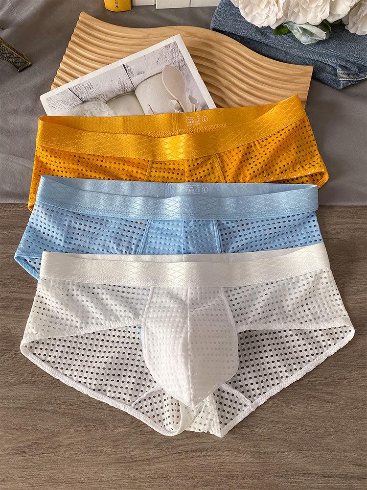 Men's Ice Silk Mesh Breathable Low Waist Briefs with Wide Waistband