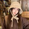 Autumn and winter versatile plush bucket hat women's warm windproof basin hat knitted hat breathable face small hat