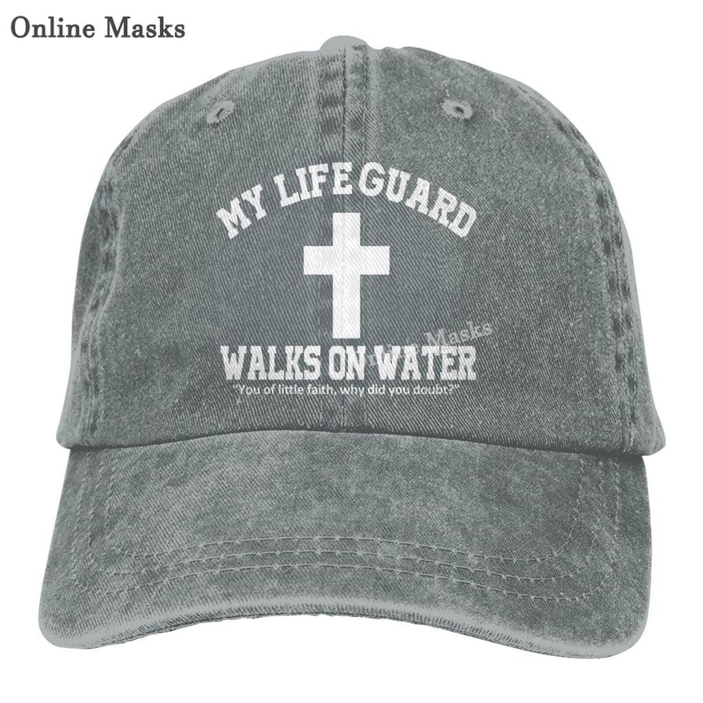 Denim Cap My Life Guard Walks On Water Christian Easter Religious Baseball Dad Cap Classic Adjustable for Unisex Women Hats