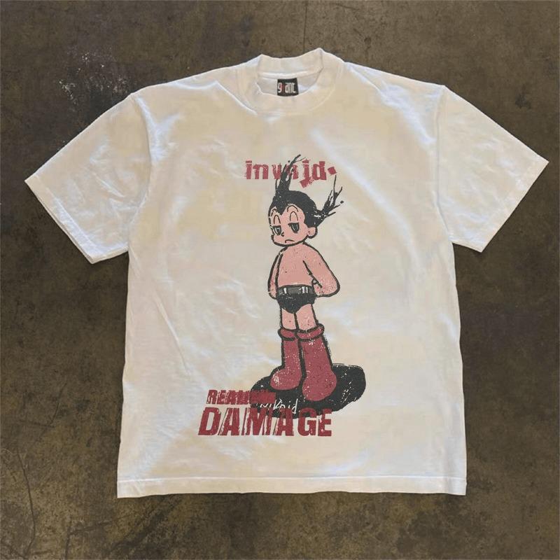 

The 2025 New Summer Retro American Brand Sport Sve T-t Retro Sle Cotton Youth Faion Summer T-shirt of The Cartoon Print Couple 4XL